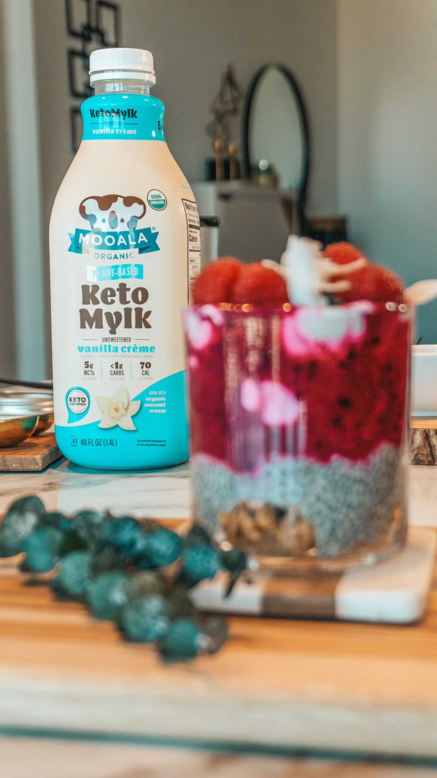 Mooala Keto Mylk Vanilla Creme Organic Unsweetened Plant Based Milk used to maked healthy snacks scaled