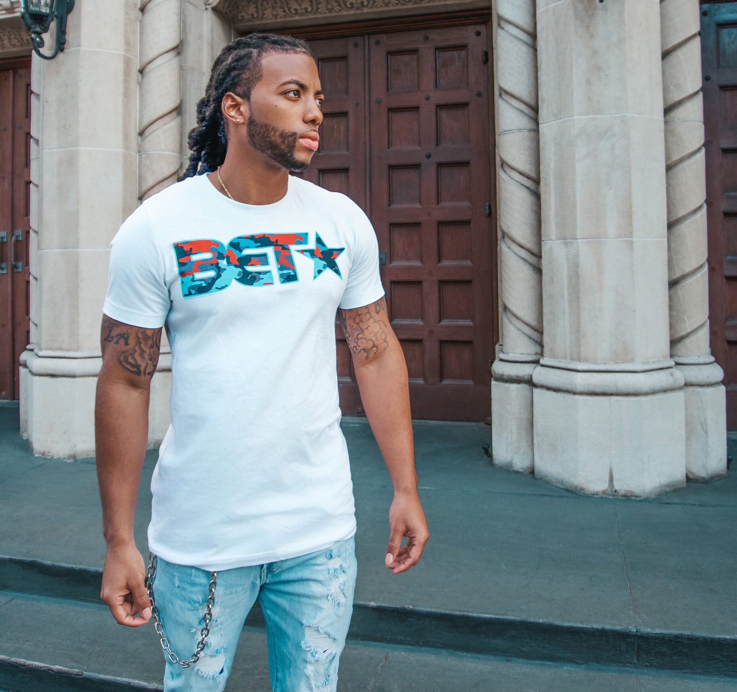 Chace Cauthen wearing Black Entertainment Television (BET) apparel from amazon