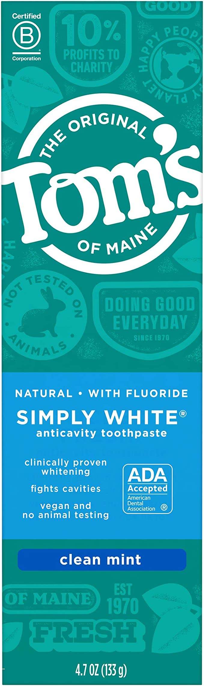 Toms of Maine Simply White toothpaste clean mint 4.7 oz natural anti-cavity toothpaste
